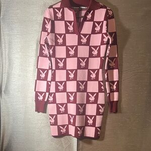 PLAYBOY X Misguided knit sweater Bunny Checkered Size 2 NWOT